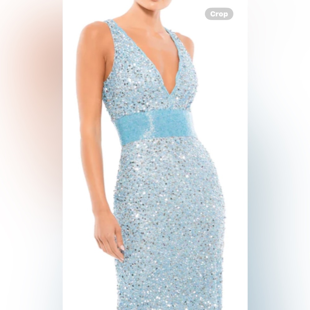 MAC DUGGAL SZ 16 SEQUINED V-Neck COLUMN GOWN NWT POWERED BLUE sold out on web